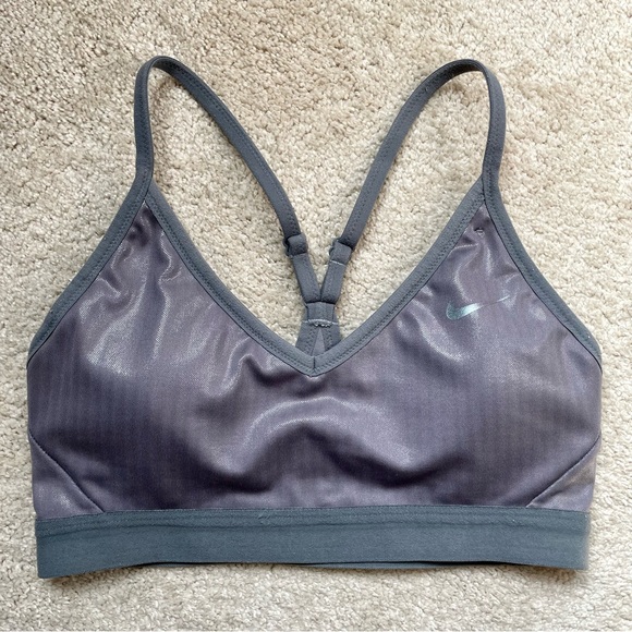 NIKE Iridescent Shimmer Sports Bra, Grey, Size S - Picture 2 of 4